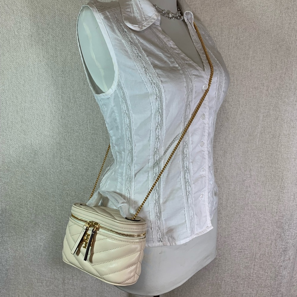 Tory Burch New Cream Quilted Leather Kira Chevron Mini Vanity Bag - BRAND NEW - Picture 14 of 16